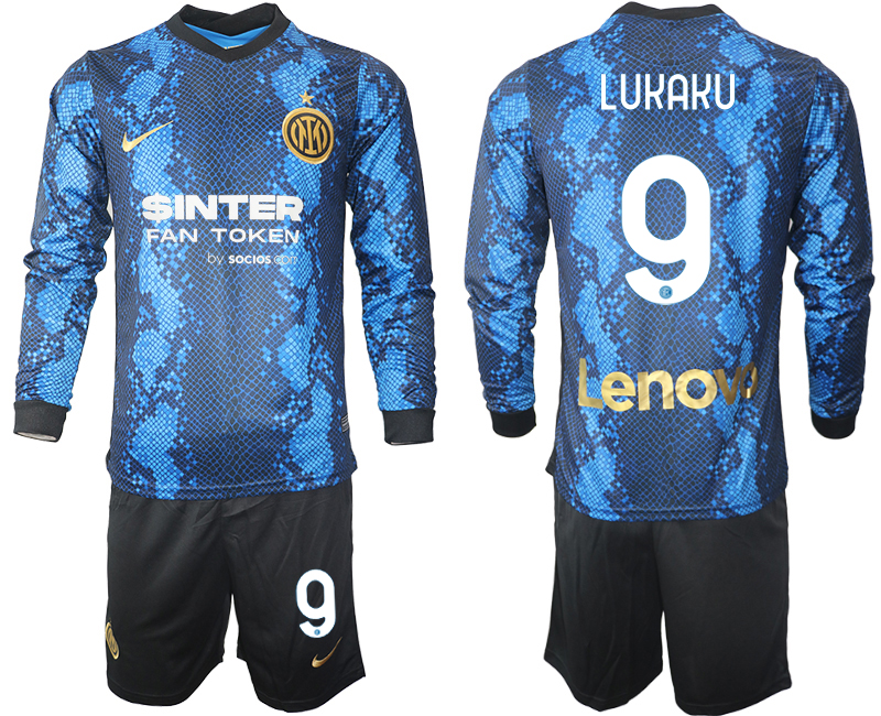 Men 2021-2022 Club Inter Milan home blue Long Sleeve #9 Soccer Jersey
